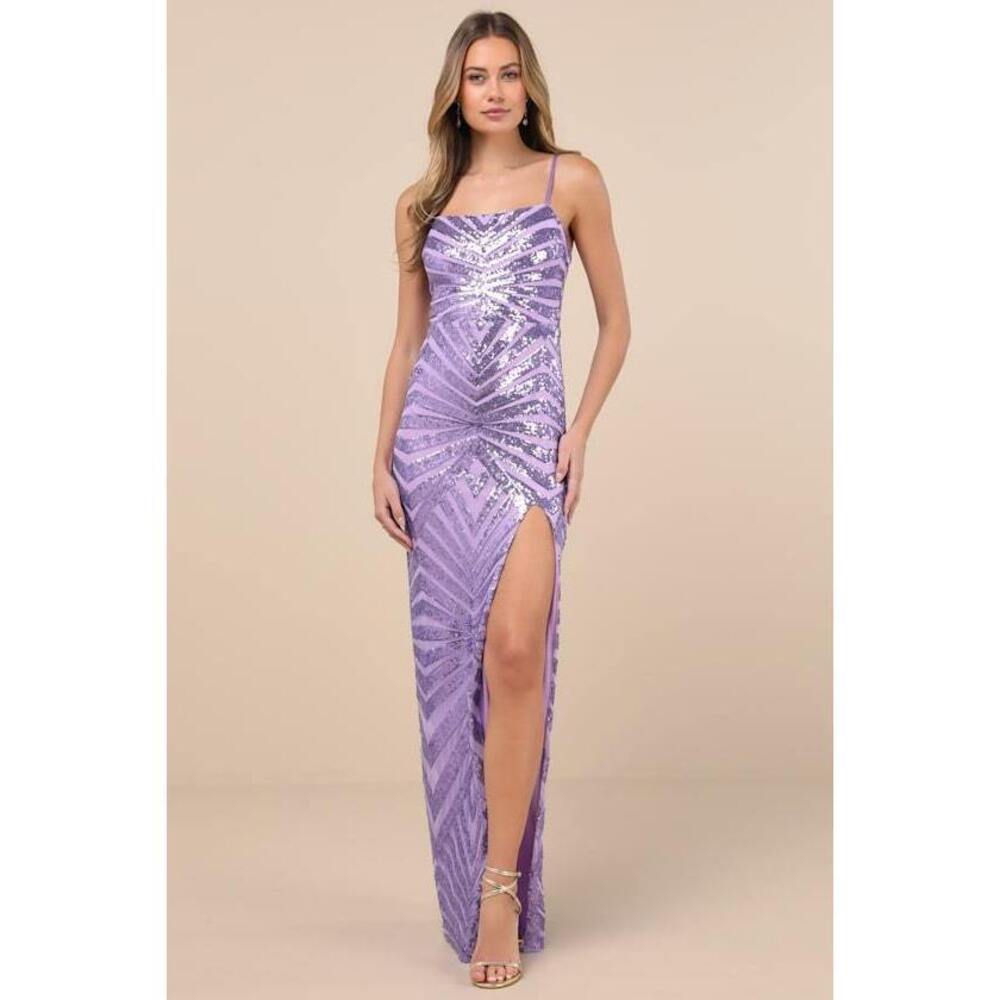 Lulus Glimmering Beauty Lavender Sequin Sleeveless Column Maxi Dress Purple